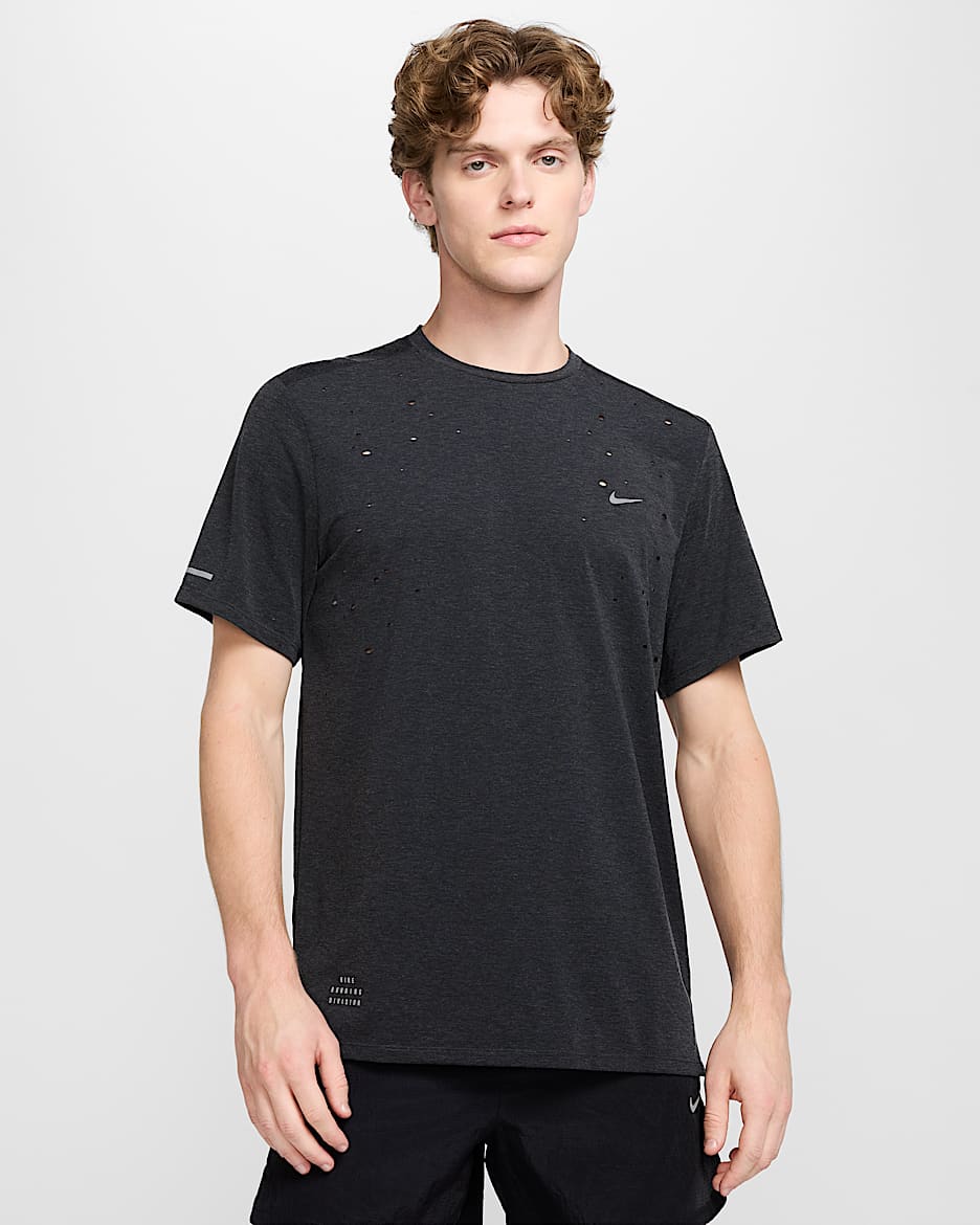 Nike Running Division Men s Dri FIT ADV Short Sleeve Running Top Black Polyester Lyocell Elastane